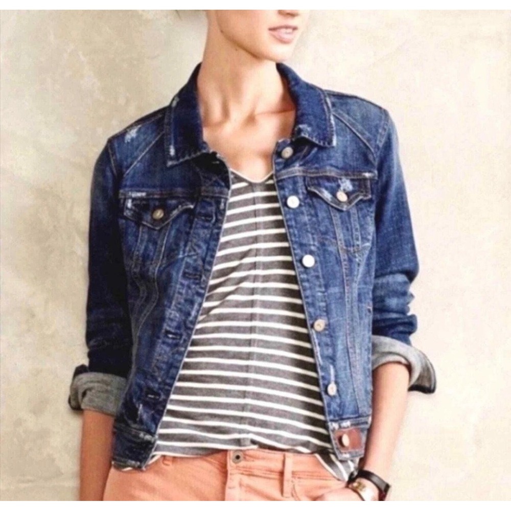 Pilcro and the Letterpress Anthropologie Denim Jacket Womens Stretch Western L